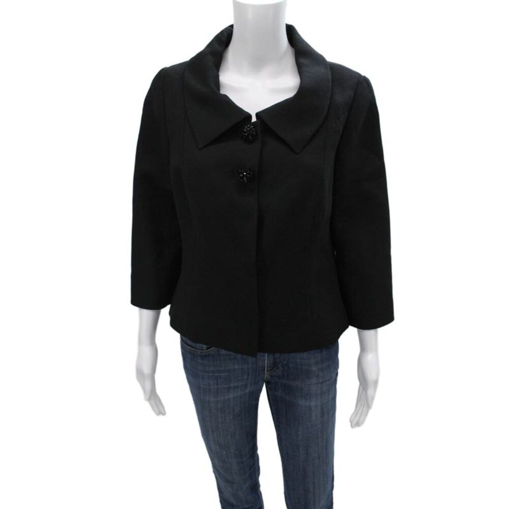 Style Paris Women Basic Jacket Black Wool Button 3/4 Sleeve Size M